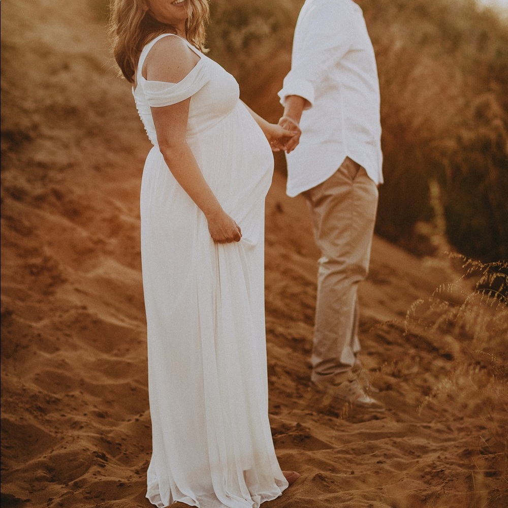 Pink blush maternity gown white